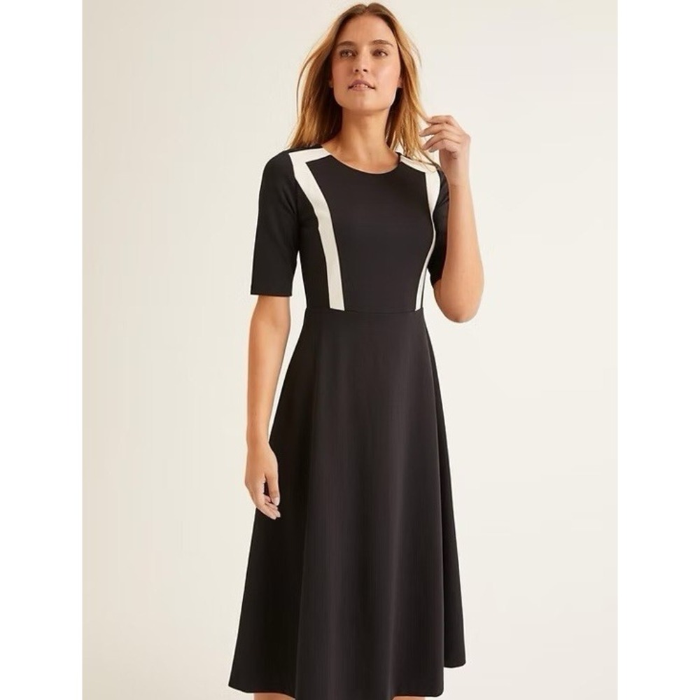 Boden Emily Ponte Midi Dress Black White Colorblock / Womens 12